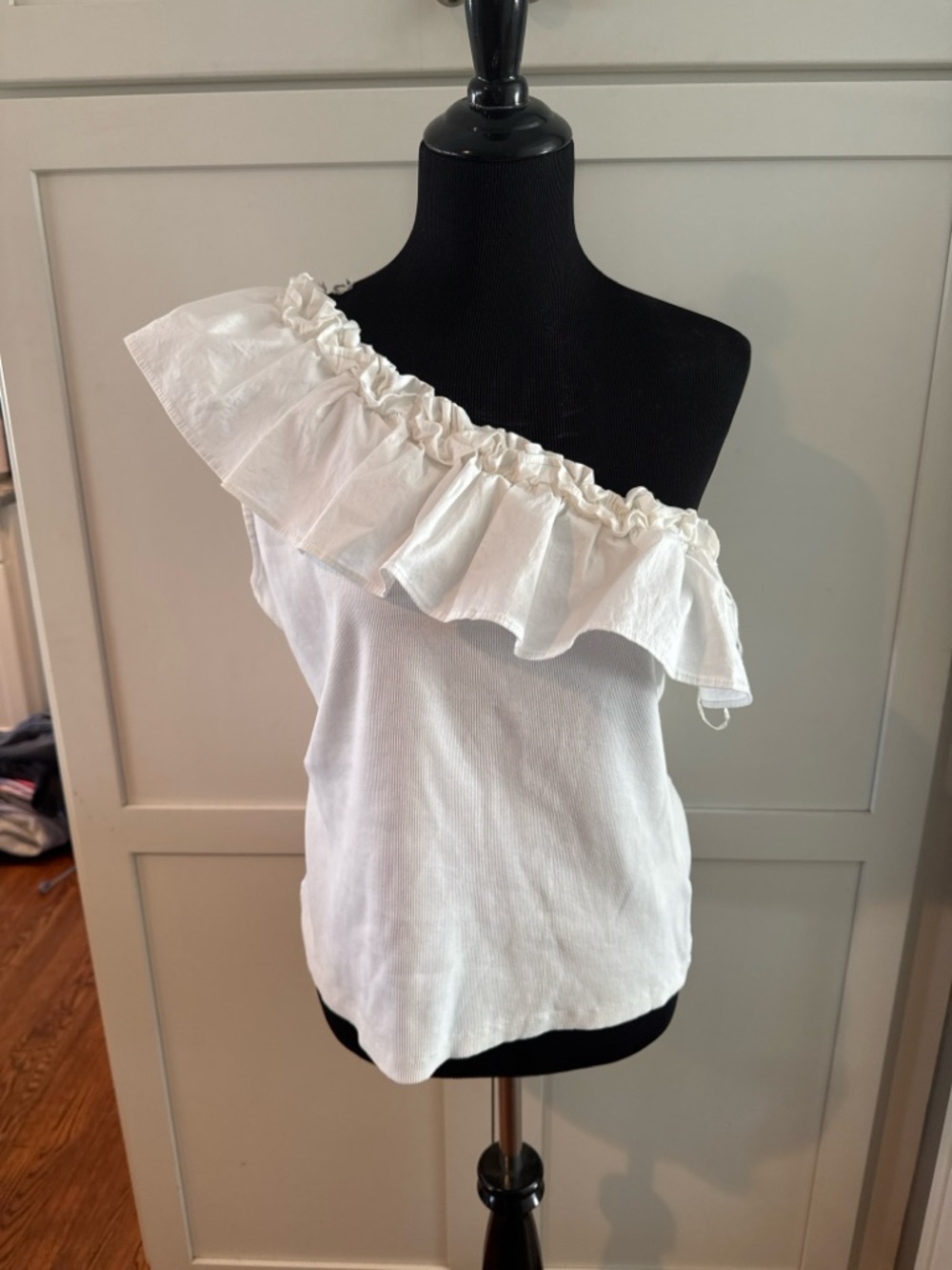 One-Shoulder White Ruffle Women’s Top